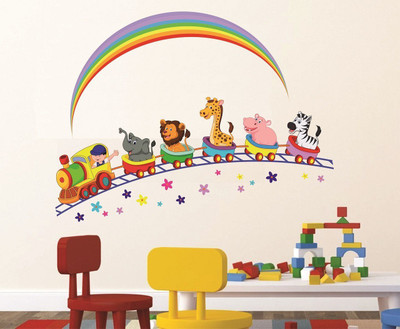 Asmi Collections 120 cm Animals Train and Rainbow Removable Sticker(Pack of 1)