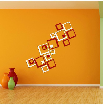 

EC  3D Acrylic Wall art Decals 20 White and Red Squares Sticker(Pack of 20, White;red