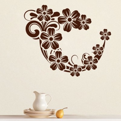 DECOR KAFE 35.56 cm Decal Style Swirl Flowers Wall Art Small Size-18*14 Inch Self Adhesive Sticker(Pack of 1)