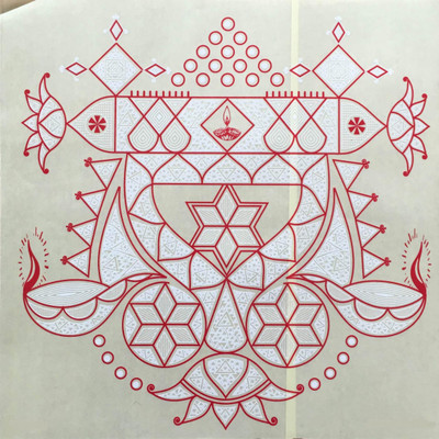 

Suman Creations  Rangoli Sticker Sticker(Pack of 6, Red