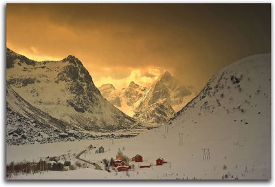 Artifa 40 cm Base Camp on Snow Covered Mountain Wall/Door Sticker Self Adhesive Sticker(Pack of 1)