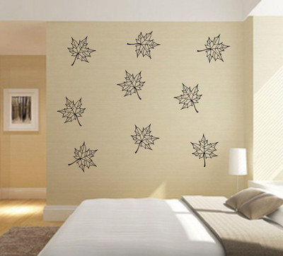 

Veldeco Maple leaves [H17xW16.5x9]cm  cut work vinyl self adhesive walldecal Sticker(Pack of 9, Black