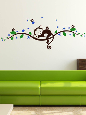 Trends on WALL 178 cm Monkey sleeping on tree Self Adhesive Sticker(Pack of 1)