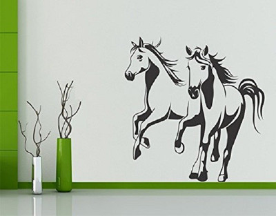 Asmi Collections 60 cm Two Running Horses Removable Sticker(Pack of 1)