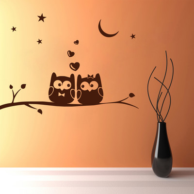Creatick Studio 91.44 cm Owls on Branch Wall Decal Self Adhesive Sticker(Pack of 1)