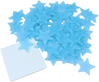 stickonn 3 cm Blue Fluorescent Glow In The Dark Star Wall Glow in the Dark Sticker(Pack of 51)