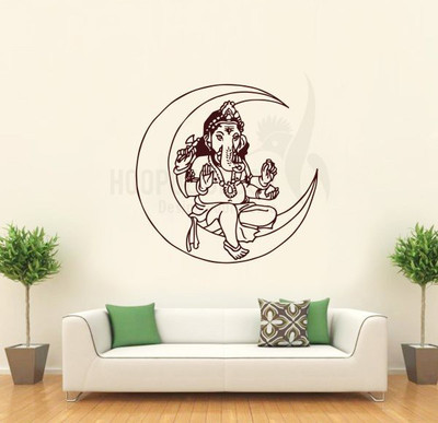 Hoopoe Decor  Lord Ganesha on Moon Sticker(Pack of 1, Brown