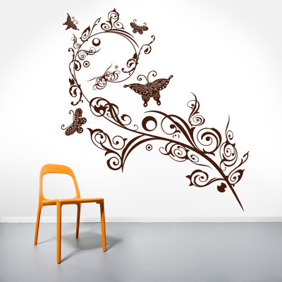 Creatick Studio 50.8 cm ButterFly Swirl Branch Wall Decal Self Adhesive Sticker(Pack of 1)