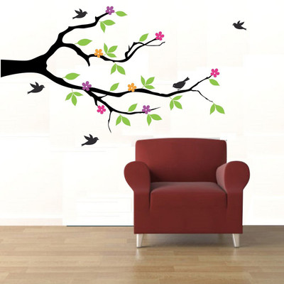 Asmi Collections 150 cm Beautiful Tree Branches Birds and Flowers Removable Sticker(Pack of 1)