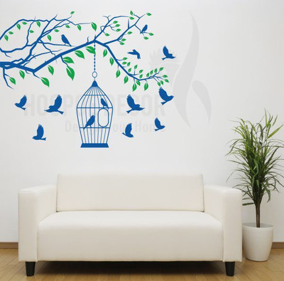 

Hoopoe Decor  Branch and Birds Sticker(Pack of 1, Blue