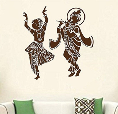 Asmi Collections 70 cm Dancing God Radha Krishna Brown Removable Sticker(Pack of 1)