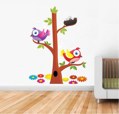 Asmi Collections 90 Asmi Collections PVC Wall Stickers Beautiful Tree Birds Nest Removable Sticker(Pack of 1)