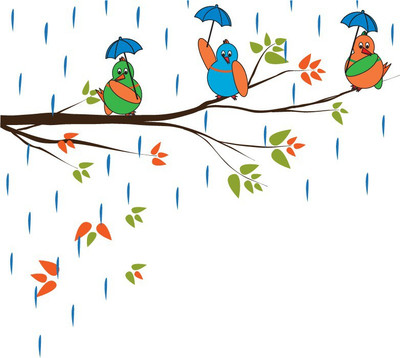 Asmi Collections 125 cm Birds With Umbrella In Rain On Tree Branches Removable Sticker(Pack of 1)