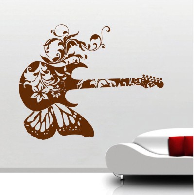 Decor Villa 76 cm Decor villa Butterfly guitar Wall Decal & Sticker Self Adhesive Sticker(Pack of 1)