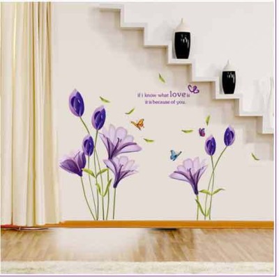 Oren Empower 70 cm Purple Lily Flower Wall Sticker For Home DéCor Self Adhesive Sticker(Pack of 1)