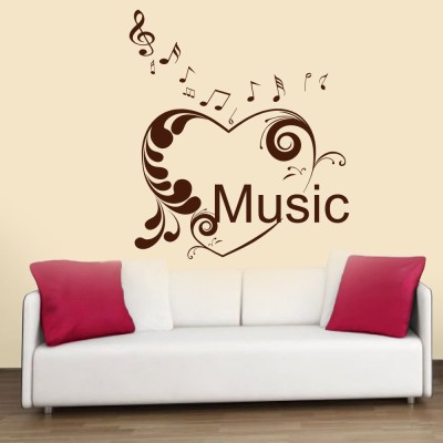 Creatick Studio 48.26 cm Floral Heart Music Wall Decal Self Adhesive Sticker(Pack of 1)