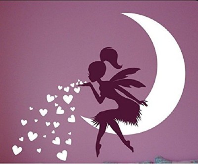 Asmi Collections 70 cm Asmi Collections PVC Wall Stickers Beautiful Black Fairy on Moon and Stars Removable Sticker(Pack of 1)