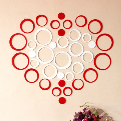

EC  3D Acrylic Wall art Decals Red and white Circles Sticker(Pack of 37, Red;white