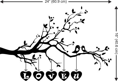 DECOR KAFE 61 cm Decor Kafe Love Bird On Branch Wall Decal Self Adhesive Sticker(Pack of 1)