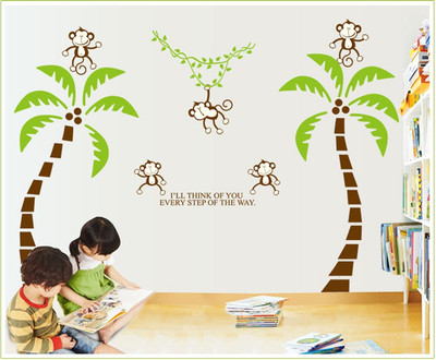 

Oren Empower 2pc/Set (Double Sheet) Monkey Coconut Decor Wall Stickers(215 cm X cm 215, Green)