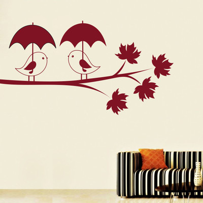 Creatick Studio 63.5 cm Bird With Umbrella Wall sticker Self Adhesive Sticker(Pack of 1)