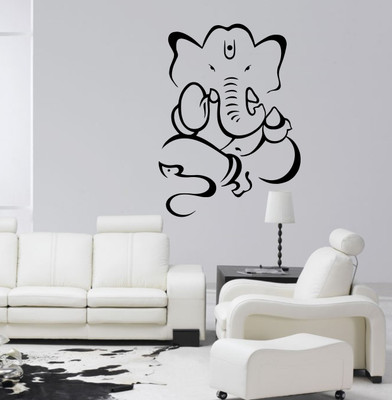 

Veldeco Ganesha [H54xW40]cm  cut work vinyl self adhesive walldecal Sticker(Pack of 1, Black