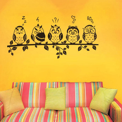 Happy Walls 10 Funny Owls Emoticons Self Adhesive Sticker(Pack of 1)