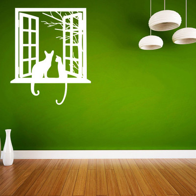 Creatick Studio 99.06 cm Cat Looking From Window Wall Decal Self Adhesive Sticker(Pack of 1)