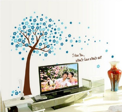 Asmi Collections 90 cm Blue Tree and Birds Removable Sticker(Pack of 1)