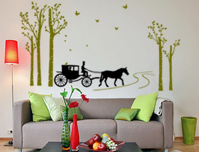 Asmi Collections 90 cm PVC Decals Beautiful Carriage Tree Birds Removable Sticker(Pack of 1)