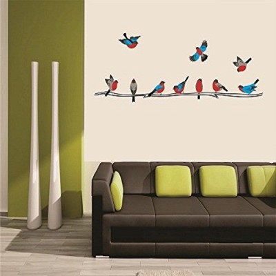 Asmi Collections 140 cm Beautiful Colorful Birds on a Tree Branch Self Adhesive Sticker(Pack of 1)