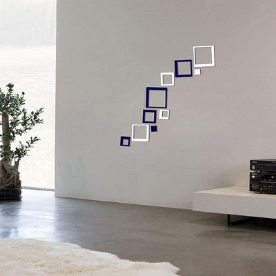 

EC  3D Acrylic Wall art Decals 10 White and Blue Squares Sticker(Pack of 10, Blue;white