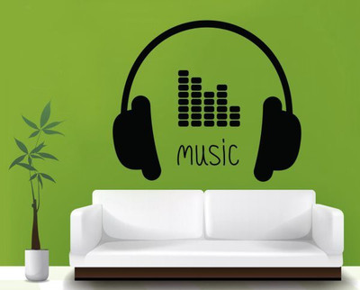 

Hoopoe Decor  Music on headphone Sticker(Pack of 1, Black