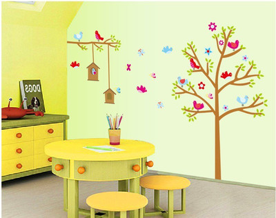 Asmi Collections 90 cm PVC Tree Birds Nest Removable Sticker(Pack of 1)