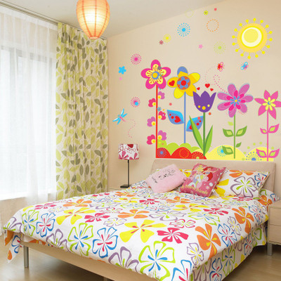 

Oren Empower Pop Color Flowers With Butterflies & Sun Wall Decals(80 cm X cm 90, Multicolor)