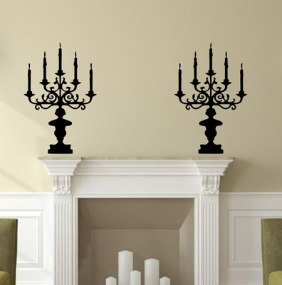 

Veldeco Candle stand [H40xW26x2]cm  cut work vinyl self adhesive walldecal Sticker(Pack of 2, Black