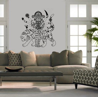 WALLDESIGN 71.12 cm Durga with Tiger Black (Large) Self Adhesive Sticker(Pack of 1)