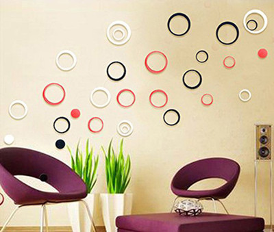 wall1ders 18 Wall1ders 3D Acrylic Circle Black Red & White Self Adhesive Sticker(Pack of 1)