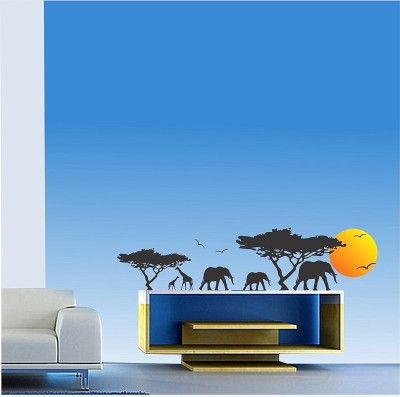 Asmi Collections 180 Animals in a Jungle in Evening Sunset AN079 Sticker(Pack of 1)