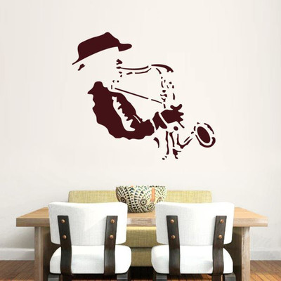 

Hoopoe Decor  Man playing saxophone Sticker(Pack of 1, Brown
