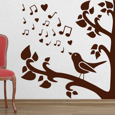 Creatick Studio 55.88 cm Bird Singing on Tree Wall Decal Self Adhesive Sticker(Pack of 1)