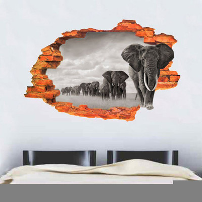 Impression Wall 61 cm Impression Wall Elephant 3d Art Wall Poster Self Adhesive Sticker(Pack of 1)
