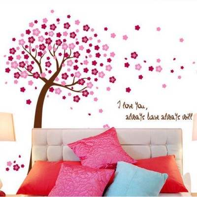 Asmi Collections 90 cm Pink Tree and Birds Removable Sticker(Pack of 1)