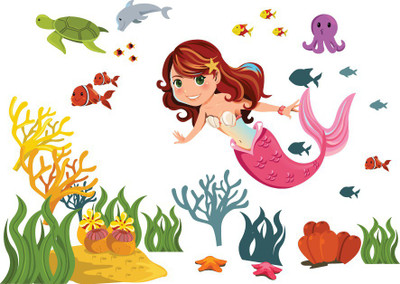 Asmi Collections 140 cm Asmi Collections PVC Wall Stickers Beautiful Mermaid in Sea Removable Sticker(Pack of 1)