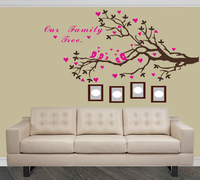 Asmi Collections 155 cm Pink Family Tree Birds Removable Sticker(Pack of 1)