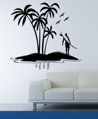

Veldeco Beach [H54xW55]cm  cut work vinyl self adhesive walldecal Sticker(Pack of 1, Black