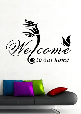 

Veldeco Welcome Ganesha [H44xW55]cm  cut work vinyl self adhesive walldecal Sticker(Pack of 1, Black