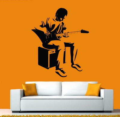 

Hoopoe Decor  Boy playing guitar 2 Sticker(Pack of 1, Black