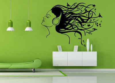 

Hoopoe Decor  Girl listening music Sticker(Pack of 1, Black