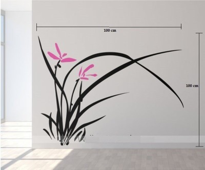 Asmi Collections 100 cm Beautiful Black Grass and Pink Flowers Removable Sticker(Pack of 1)